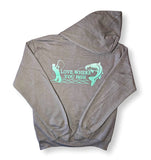 Charcoal Grey + White/Green Gradient Love Where You Fish Hoodies