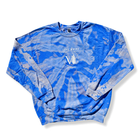 Royal Heather Blue Bleached + White Crewneck