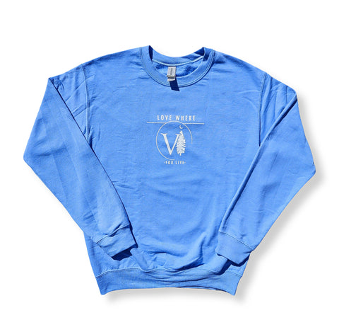 Plain Light Blue + White Crewneck