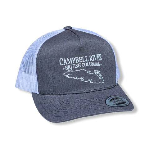 Campbell River Grey/White Snapback Trucker Hats